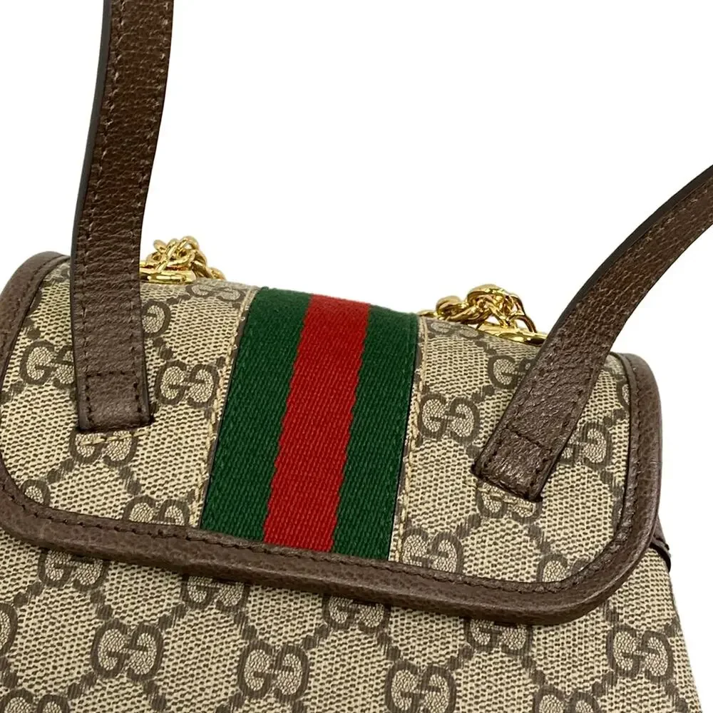 Gucci Ophidia Mini Backpack 795221 Gray Beige Dark Brown Multi PVC Leather